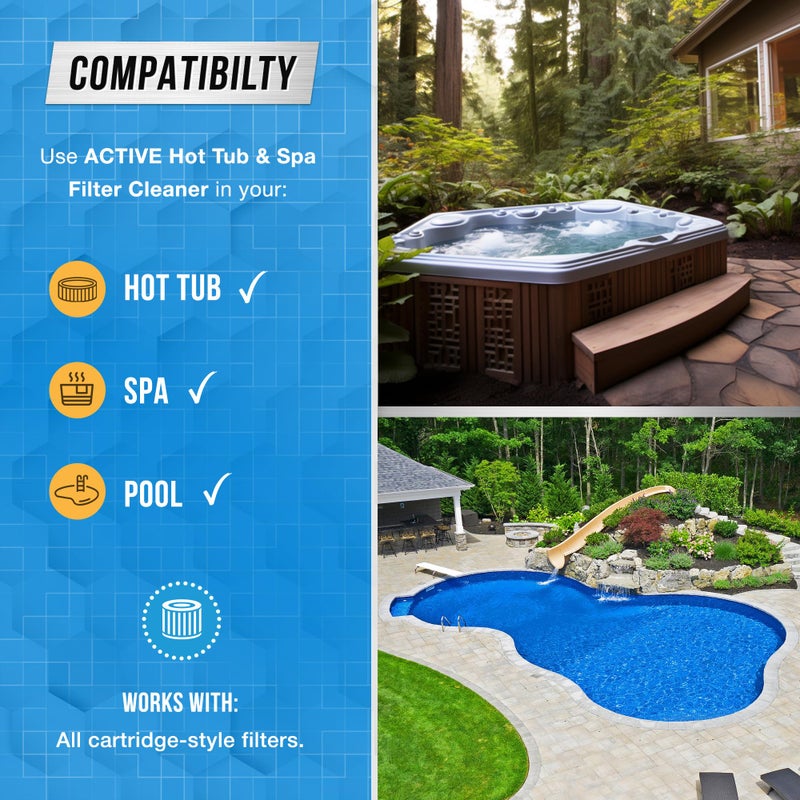 ACTIVE Spa Hot Tub Filter Cleaner - 32oz (2-4 Uses) Cleaning Soaking Solution, Hot Tubs & Pool Cartridge Cleaner, Natural Power Degreaser to Revive & Prolong O-Filters Life Time - Made in USA - Image 4